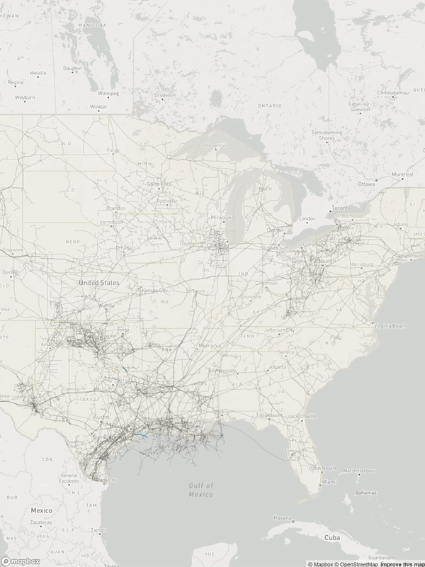 Diagram of natural gas pipeline networks in the eastern US