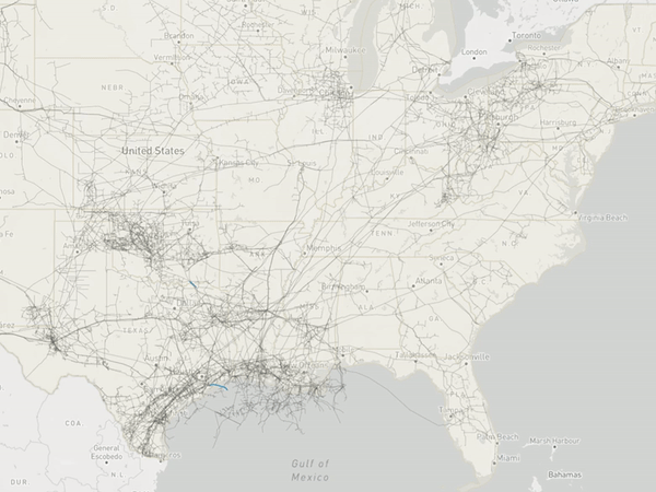 Animated diagram of natural gas pipeline networks in the eastern US