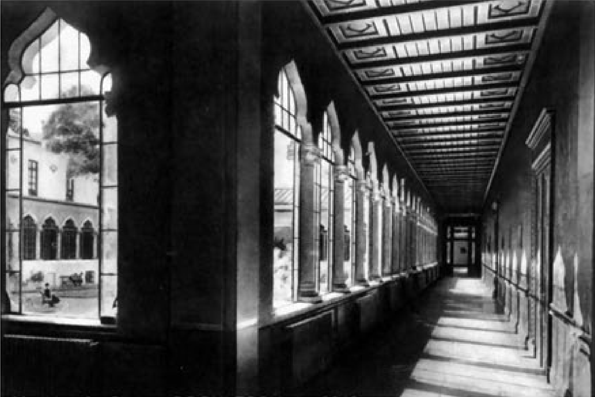 black and white photo of hallway