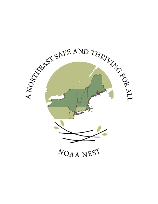 Northeast Safe and thriving for all logo. Map of Northeastern USA