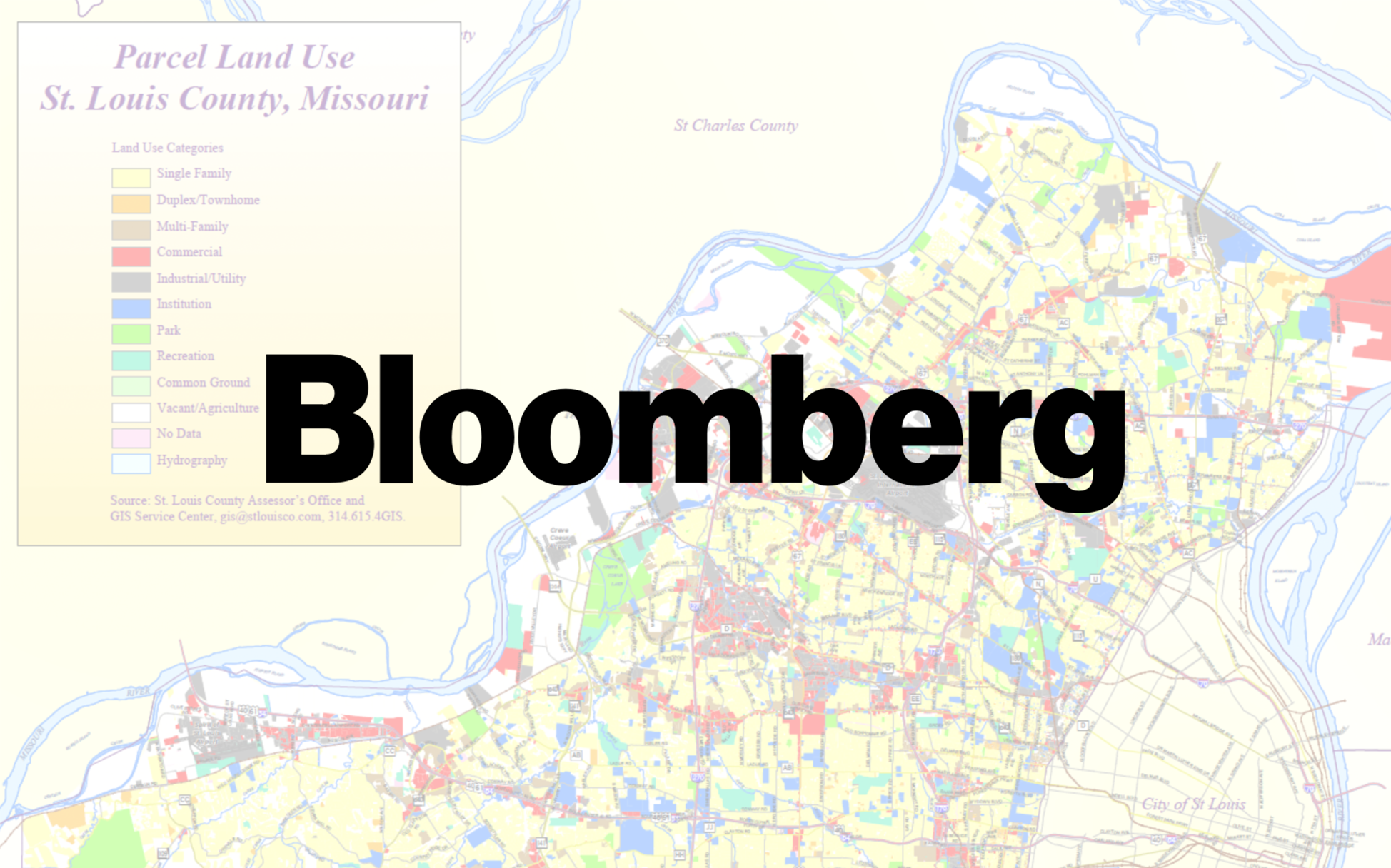 Bloomberg logo over a St. Louis County zoning map