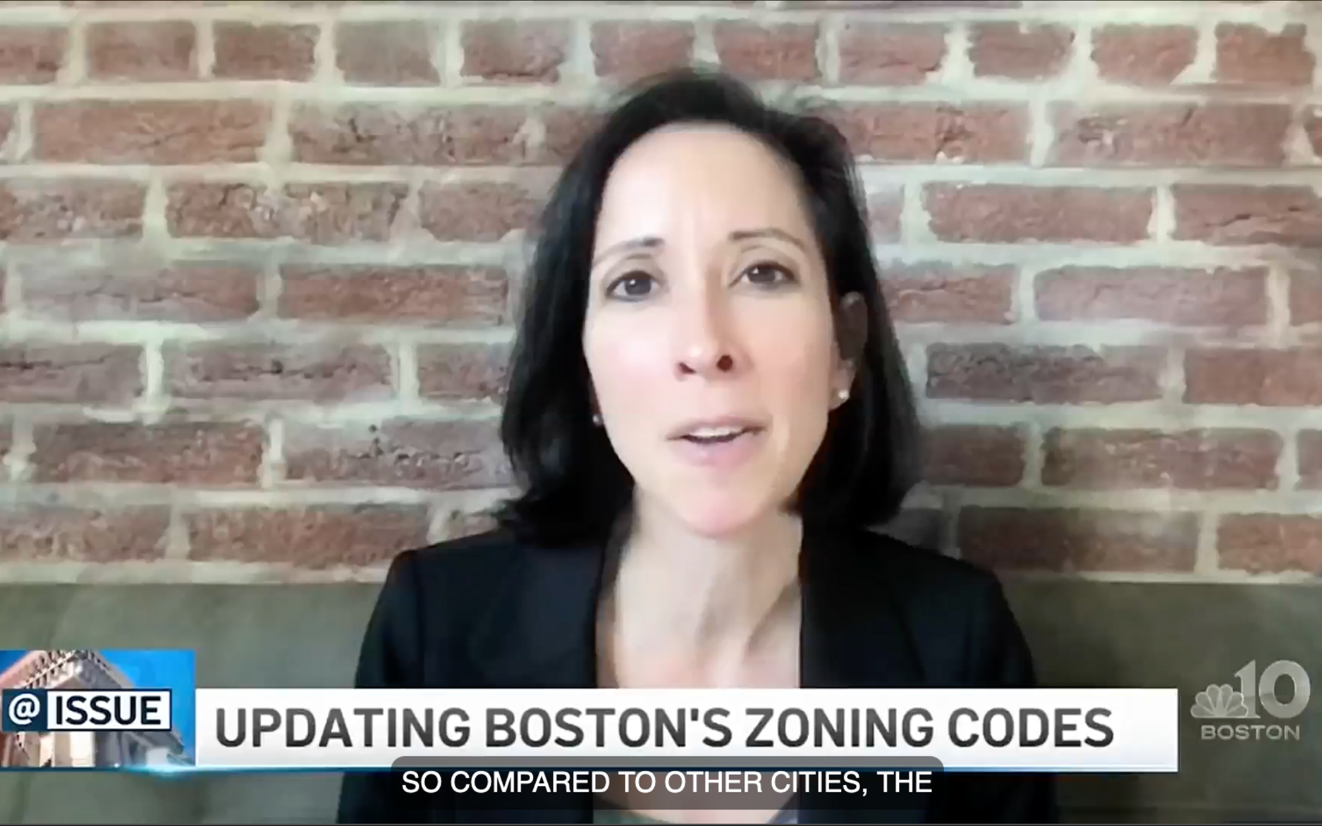 Professor Bronin on the news. The description "updating Boston's zoning codes" reads at the bottom