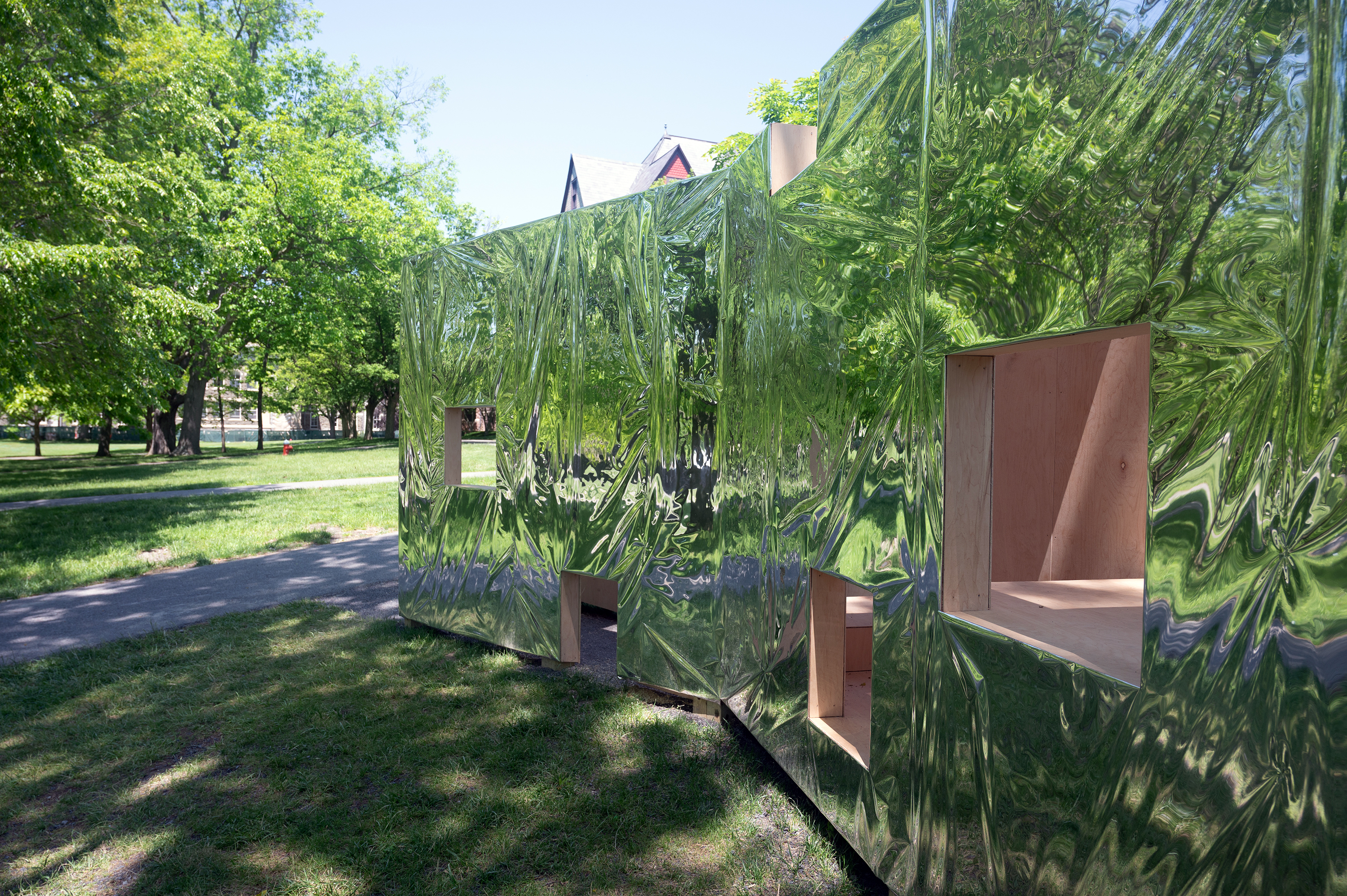 exterior of pavilion with reflective exterior