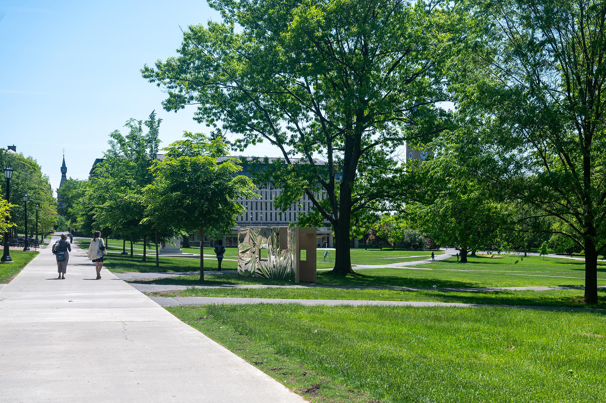 view of campus quad with small pavilion