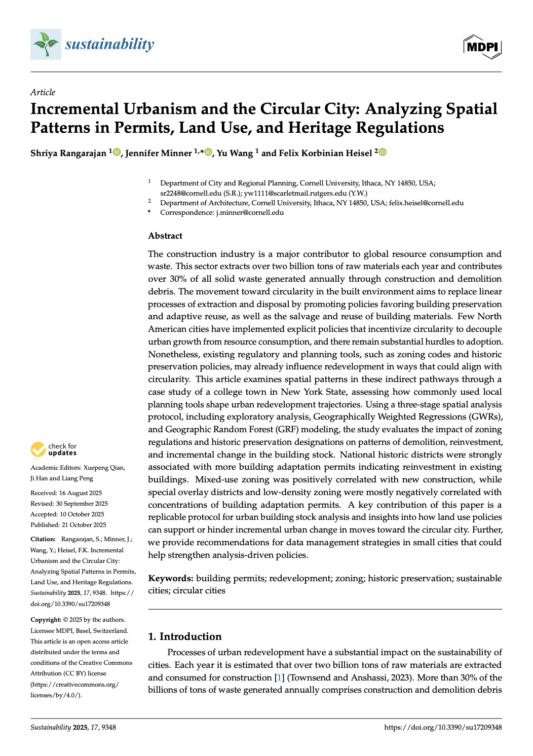 First page of the article Incremental Urbanism and the Circular City: Analy