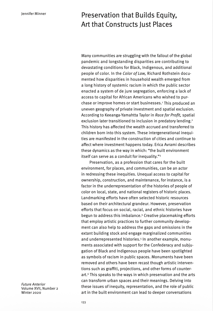 Cover of an article in the journal Future Anterior: Journal of Historic Preservation History, Theory, and Criticism