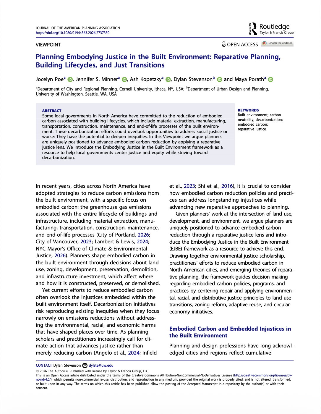 Image of Planning Embodying Justice in the Built Environment: Reparative Planning,Building Lifecycles, and Just Transitions