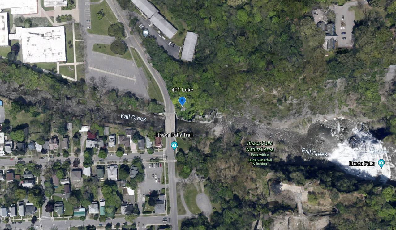 Google Earth view of the Fall Creek Neighborhood in Ithaca, New York
