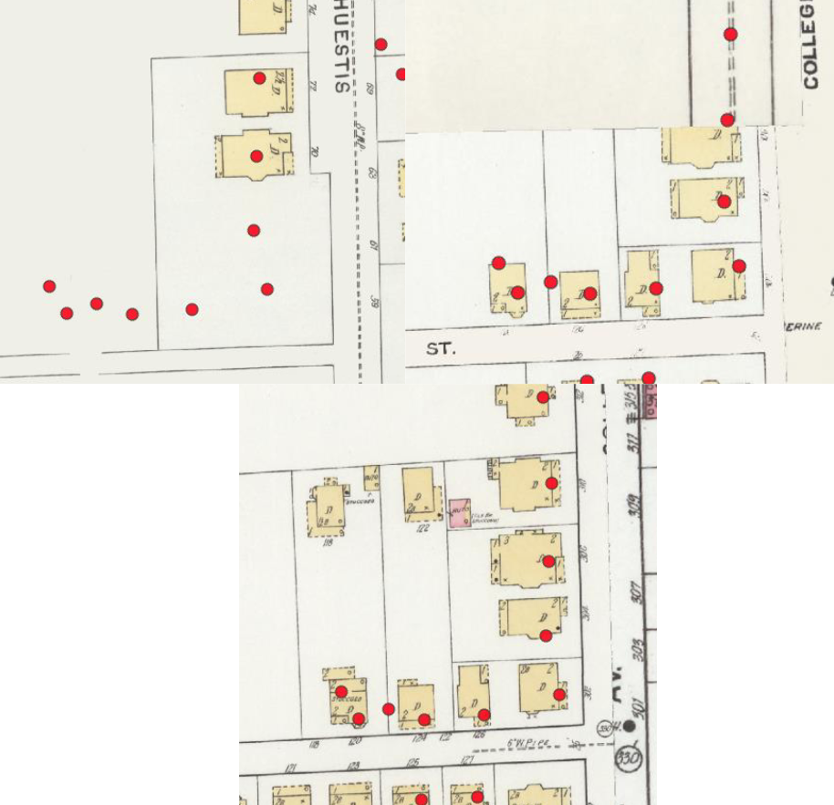 Sanborn Fire Insurance Maps. Top left: 1898, top right: 1910, bottom: 1919-1920