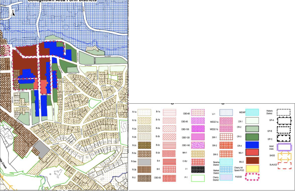 Land-Use Map Collegetown. Source: Official zoning map of the City of Ithaca(2018)