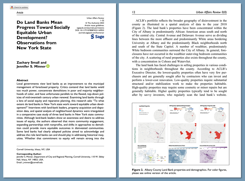 Image showing two page of article in Urban Affairs Review by Zachary Small and Jennifer Minner