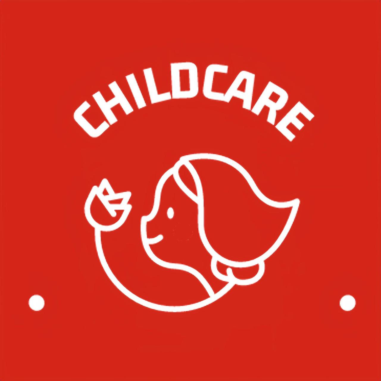 A simple graphic design with a red background. In the center, there is a stylized white outline of a woman's face in profile. She is facing left and appears to be smiling.