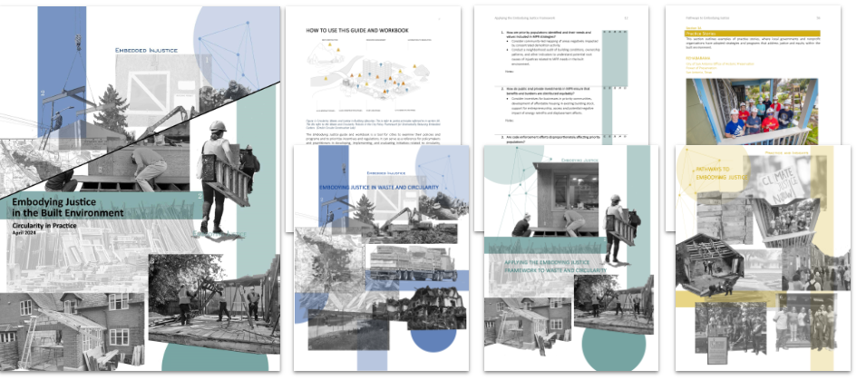 Image showing pages from the Embodying Justice in the Built Environment: Circularity in Practice Guide and Workbook