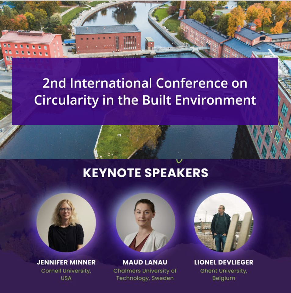 This is a graphic showing the 2nd International Conference on Circularity in the Built Environment graphic with keynote speakers