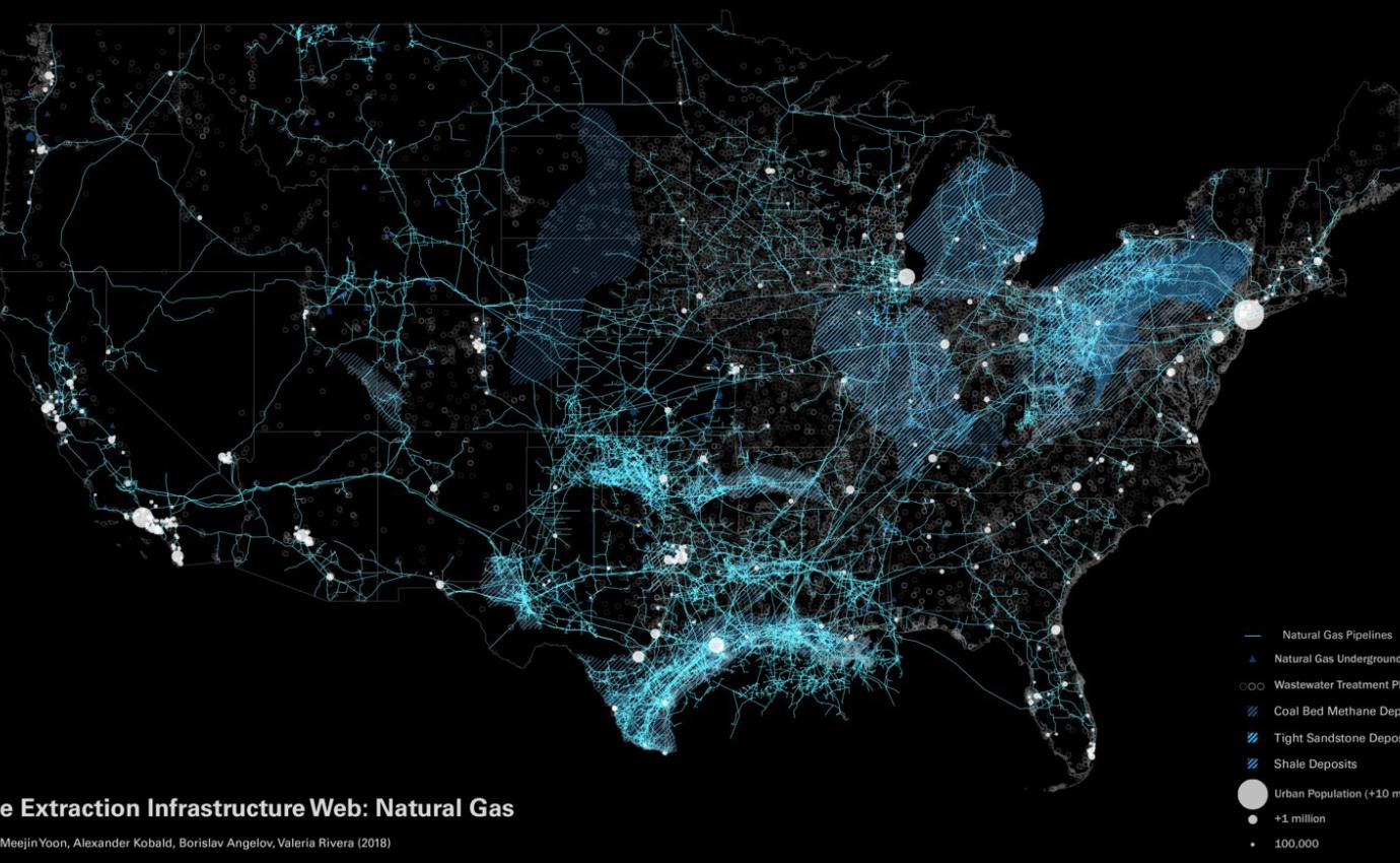 Image of natural gas pipelines and basins in the continental US