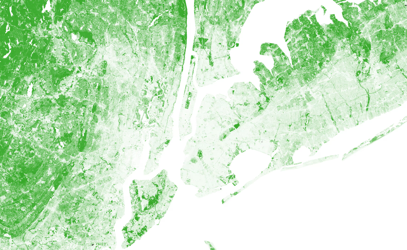 NVDI Satellite View of NYC and its surrounding areas